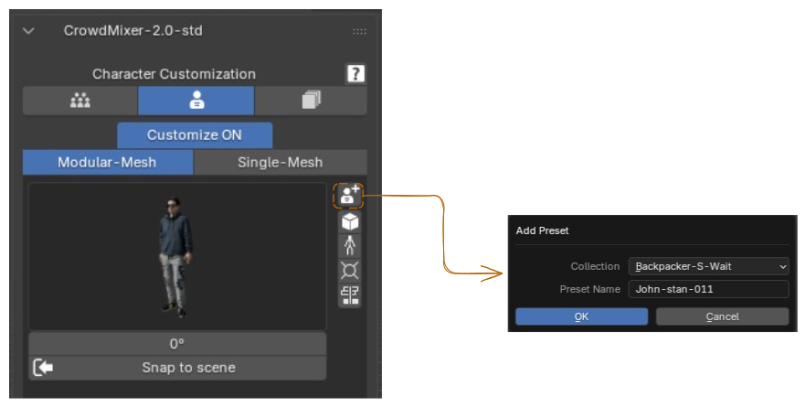 Save as Preset icon opening the Add Preset dialog with Collection and Preset Name fields