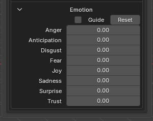 Emotion sliders: Anger, Anticipation, Disgust, Fear, Joy, Sadness, Surprise, Trust