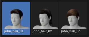 Gallery of hairstyle thumbnails: john_hair_01, 02, 03