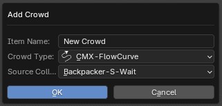 Add Crowd dialog with Item Name, Crowd Type and Source Collection fields