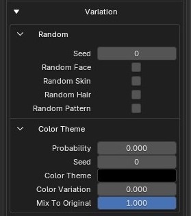 Crowd Setting Variation category showing Random and Color Theme groups