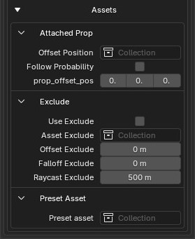 Standing Crowd Assets category: Attached Prop, Exclude, Preset Asset